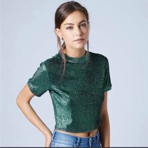 TopShop Emerald green and black shimmery tinsel style party / crop top US size 6